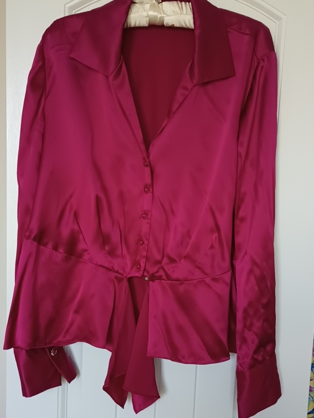 Jones New York Satin Tie-Front Blouse in Magenta